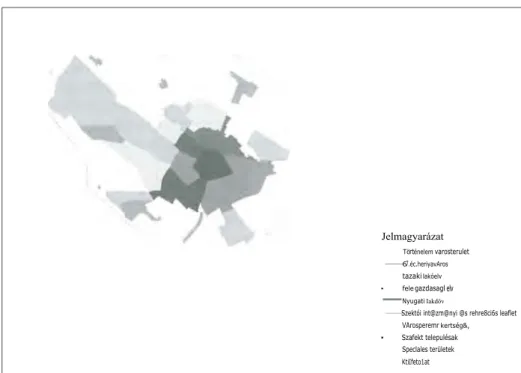 6. ábra: Kecskemét új városfejlesztési körzethatárai a 2014-2020-as időszakra  Forrás: Web 6