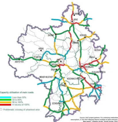 Figure 4. Road capacity utilization in the centrope region 2025 