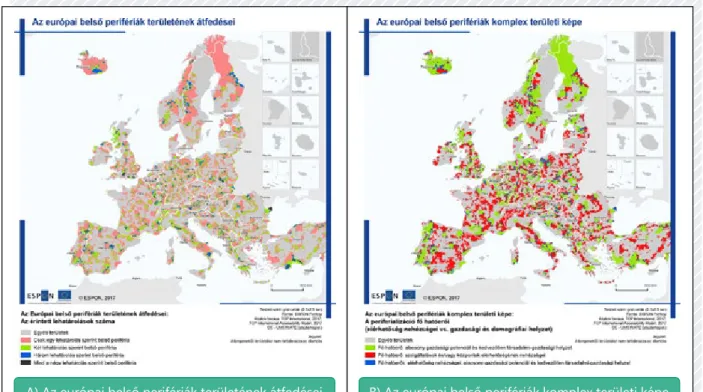 4. ábra: Az európai belső perifériák területének átfedései  és komplex területi képe (Forrás: © ESPON, 2017, Origin of 