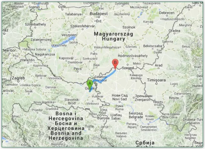 Figure 1: Geographic position of the twin towns Osijek and Subotica in their macro regional  environment 