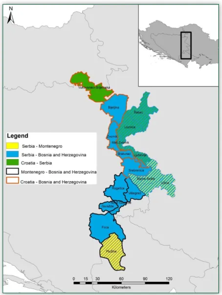 Figure 2: The territory of the Drina Euroregion covered by different IPA Cross-border  Cooperation programme areas 