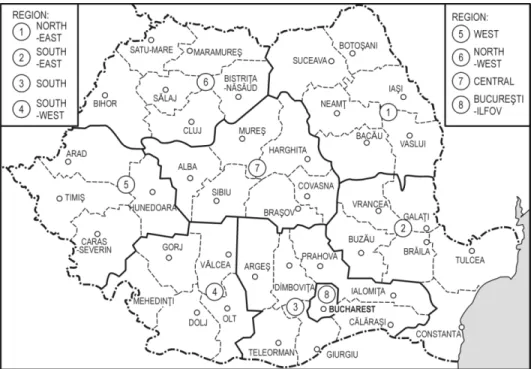 Fig. 1. The NUTS II regions in Ro man ia since 1998  Source: B. Bodó (2003, p. 57) 