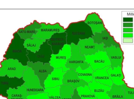 Figure 1.  Share of subsidy per capita of project funds at county level until  March 2013 