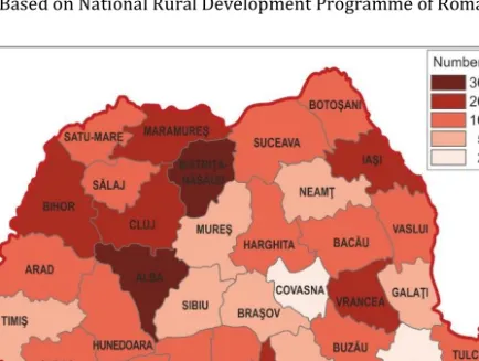 Figure 3. Share of number of projects at county level until March 2013  Source: Based on National Rural Development Programme of Romania