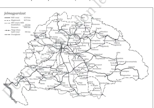 1. ábra.  Magyarország vasúthálózata 1885-ben Forrás:  http://gtk.wigner.bme.hu.