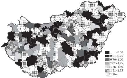 Figure 2. Rate of commercial banks’ and cooprative banks’ branch density  at the level of administrative districts, 2017