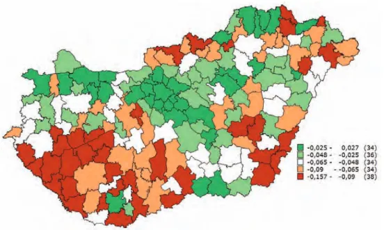 4. ábra: A deprivációs index értékeinek változása 2011–2051 között