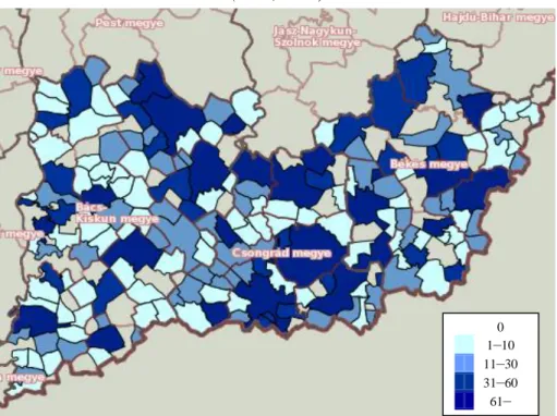 3. ábra. Az általános iskolás bejáró tanulók száma a Dél-Alföldön  (TeIR, 2011) 