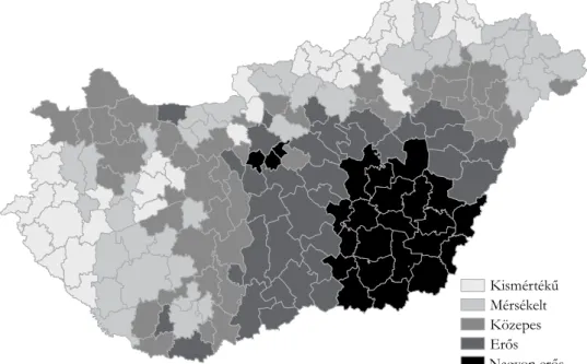 5. ábra  Kitettség: a legalább 25°C napi középhőmérsékletű napok száma a járásokban 