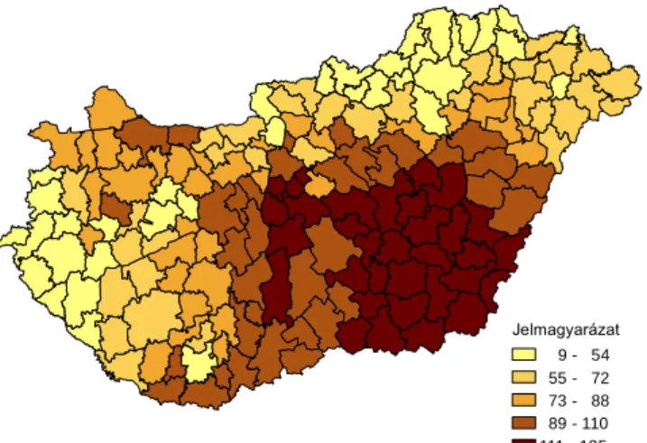 7. ábra: A 25°C napi középhőmérsékletű és annál melegebb hőségriadós napok   számának különbsége 1971–1980 és 2001–2010 között (nap) 