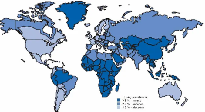 1. ábra. A népesség HBsAg pozitivitásának földrajzi megoszlása. [CDC, 2006]  