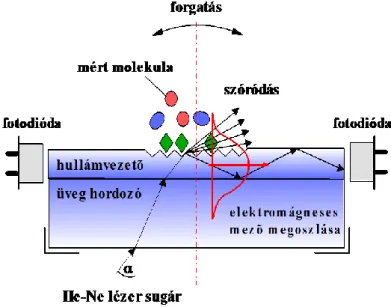 4. ábra Az otikai hullámvezető fénymódus spektroszkópia működési elve 