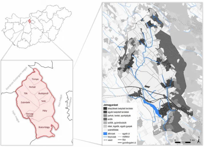 5. ábra: A Zsámbéki-medence térségi elhelyezkedése és áttekintő térképe (saját szerkesztés)