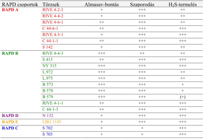 4. táblázat Schiz. pombe és Schiz octosporus törzsek élettani tulajdonságai 