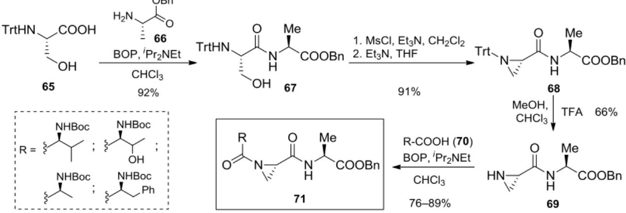 13. ábra. N-acilaziridin-2-karboxamidok aminosav alapú előállítása I. 