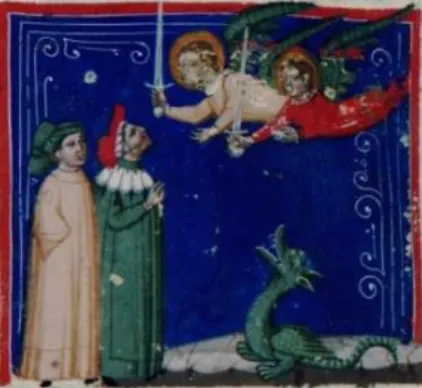 4. kép: A csábító kígyó és az Isten által küldött angyalok közötti összeütköze (miniatura)  Cod
