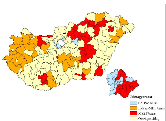 5. ábra: A 176 választókerület politikai klaszterei és klaszterközéppontjai 2002-ben 