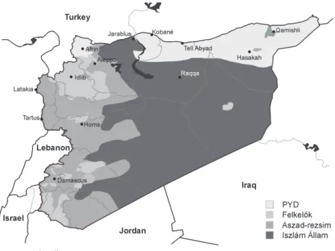 2. ábra: A szíriai polgárháború területi erőviszonyai 2016 januárjában Territorial control in the Syrian civil war, January 2016