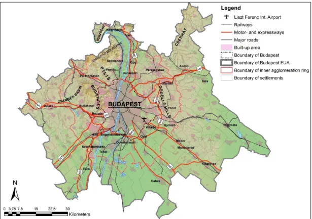 Figure 1. The functional urban area (FUA) of Budapest. Source: edited by the authors. 