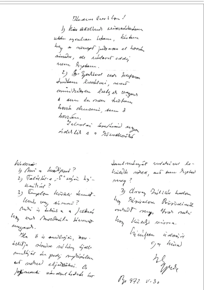 9. ábra László Gyula kézírásos levele Székely Zoltánnak (1972. május 30.)