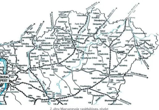 2. ábra Magyarország vasúthálózata, részlet Figure 2 Part of the Hungarian rail network