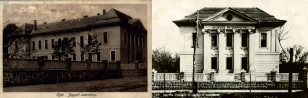 1–2. kép. Az egri jegyzői árvaház internátusának épülete korabeli képeslapokon