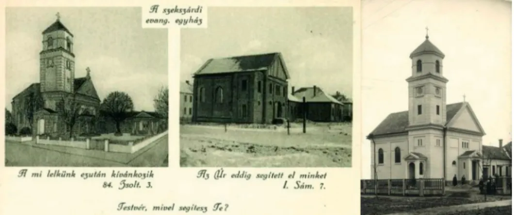 3–4. kép. A szekszárdi evangélikus templom korabeli képeslapokon