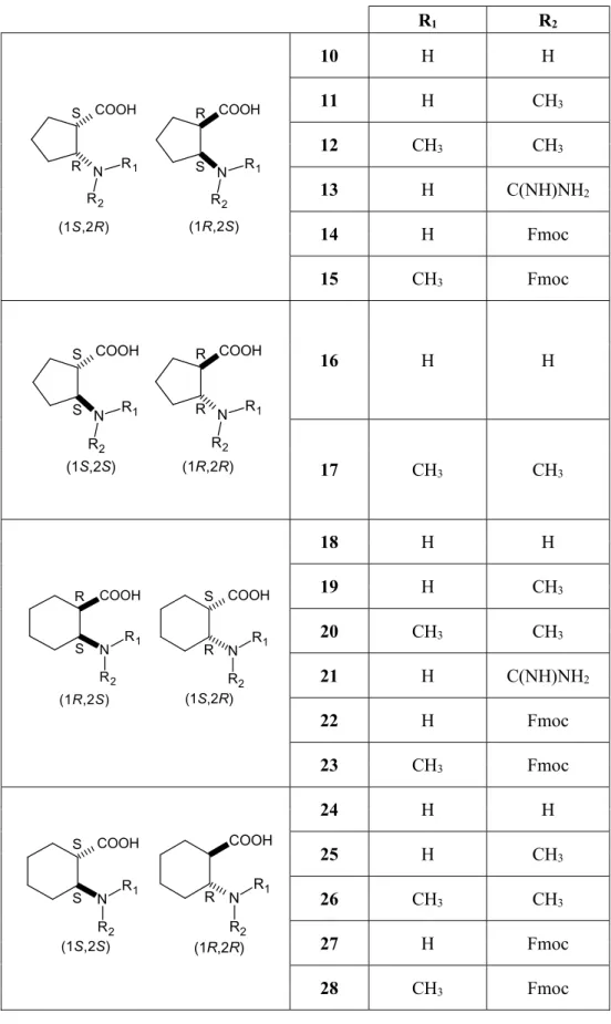 2. táblázat N-metilszubsztituált és amidált ciklusos β-aminosavak 