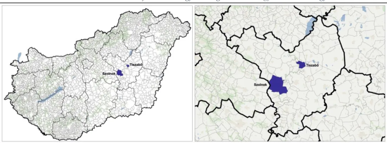 5. ábra - A mintaterületek elhelyezkedése Magyarországon és Jász-Nagykun-Szolnok megyében 
