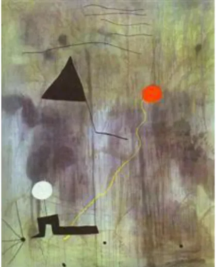 2. kép. Miró: Nő a Nappal szemben (1950)            3. kép. Miró: A világ születése (1925) 