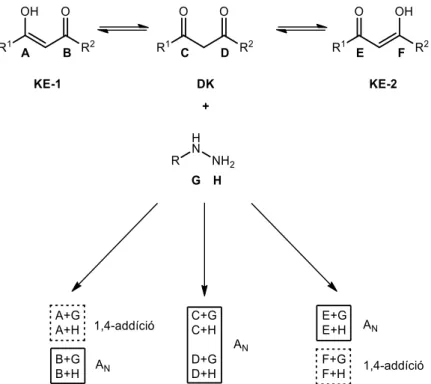 10. ábra: 1,3-dikarbonilvegyületek és hidrazinszármazékok lehetséges reakciói 