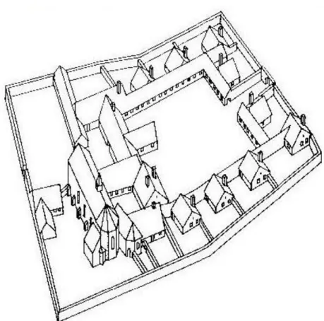 10. Ábra: A menedékszirti monostor rekonstrukciója (XVI. sz.)  Forrás: R UCIŃSKY  2009