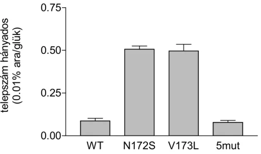15. ábra: A vad és a mutáns metiltranszferázokat tartalmazó baktériumsejtek telepformáló képessége  szabályozható expressziójú GGNCC specifitású endonukleáz mellett