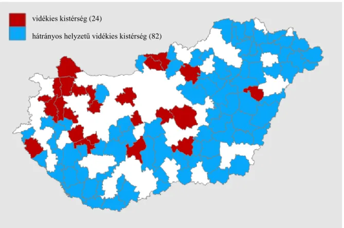 13. ábra: Magyarország vidékies és hátrányos helyzetű kistérségei 
