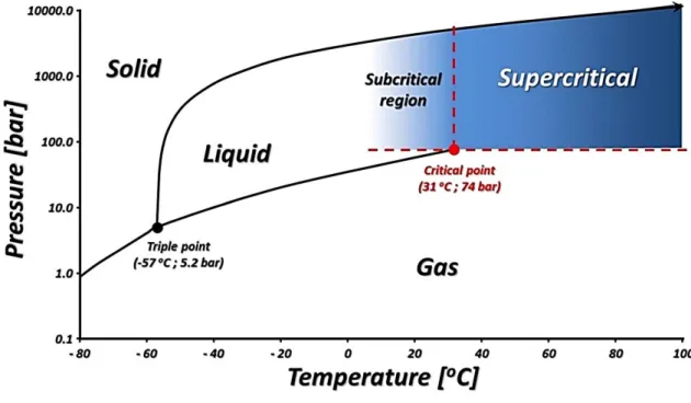 Figure 8. Phase diagram of pure carbon dioxide [46] 