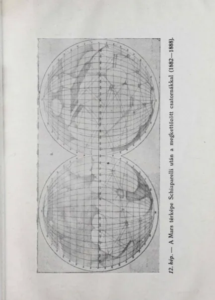 12. kép.—A Mars térképeSchiaparelli utánamegkettőzöttcsatornákkal (1882—1888