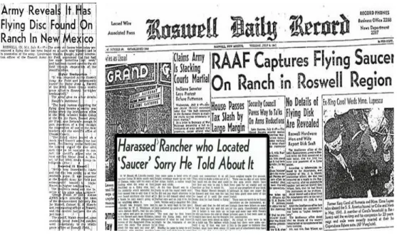     1. ábra: a The Sacramento Bee és a Roswell Daily Record újságok 1947. július 8.-i hírei (forrás: 