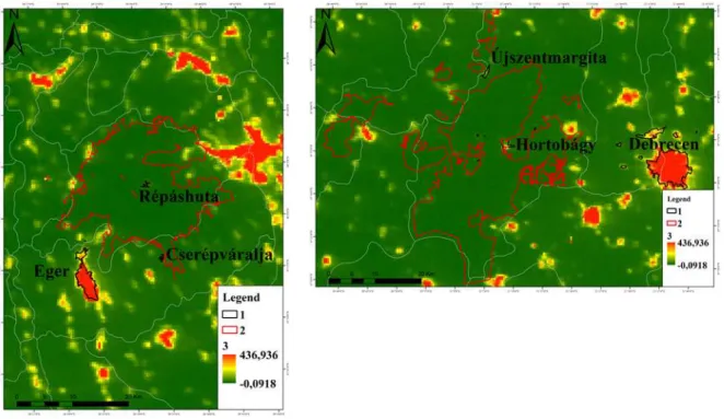 Figure 1. Maps of the Dark Sky Parks and the investigated settlements in the mirror of light  pollution