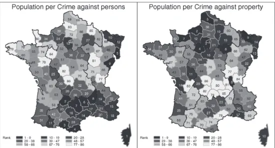 Figure  1: Population per crime against persons and property, made by Guerry. Source: 