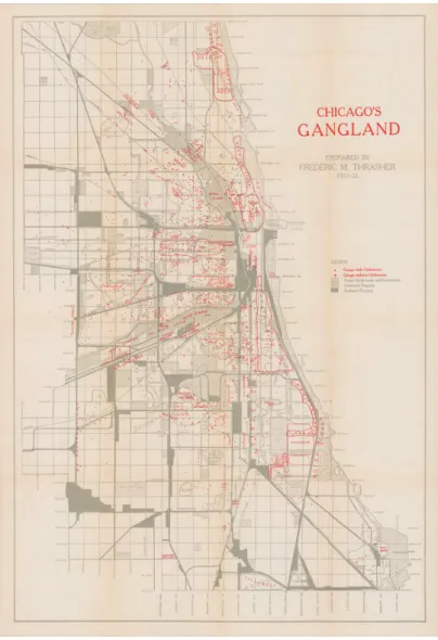 6. ábra: Az 1920-as években a maffiózok rejtekhelyei Chicagóban. Több mint  1300 bandát tudott beazonosítani Frederic Thrasher, a Chicagói Egyetem 