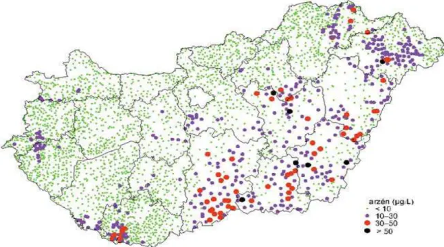 3. ábra. Arzén elıfordulása Magyarország vezetékes ivóvizeiben (ÁNTSZ, 2000) 