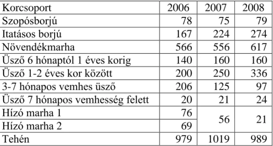 18. táblázat: Az egyes korcsoportok átlagos állományi létszáma a vizsgált időszak alatt  (db) 