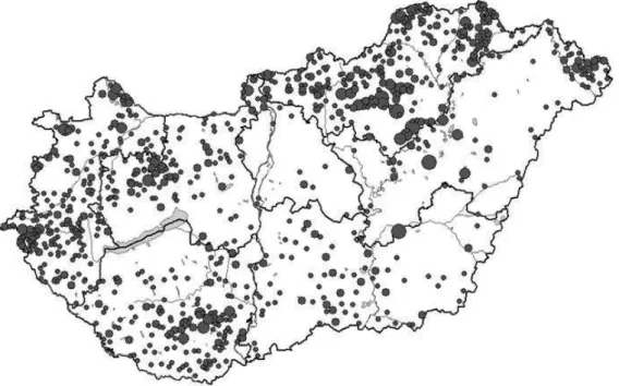 A 7. ábra azt mutatja, hogy a falusi fér ő helyek száma a KSH adatfelvételének kezdeti évét ő l,  1998-tól  2009-ig  egy  kétéves  kitér ő t ő l  (2006-2007)  eltekintve  növekv ő   tendenciát  mutatott