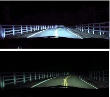 10. ábra: Az első képen a HID, a másodikon a halogén fényszóró éjszakai útmegvilágítása látható