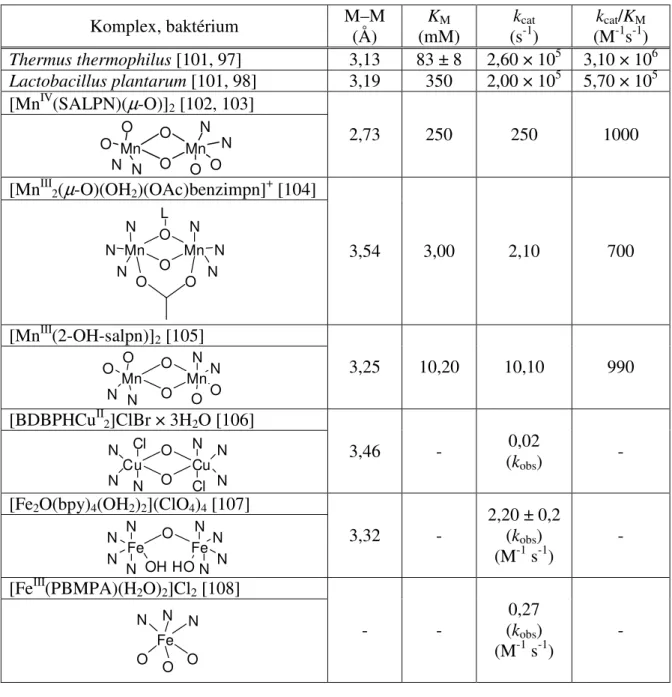 2. táblázat. Egy-, és kétmagvú kataláz modellek szerkezeti és kinetikai adatai 