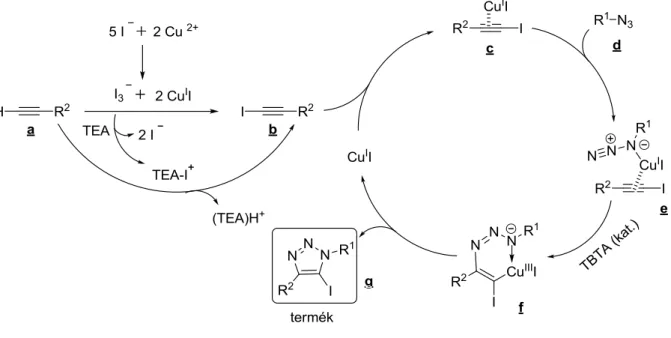 1.6. ábra 5-Jód-1,2,3-triazolok keletkezésének mechanizmusa terminális alkinből kiindulva [67] 