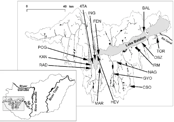 Figure 2.: Map of the Balaton catchment, with the sampling sites surveyed in 2011 (Abbreviations: HÉV: 