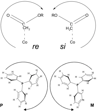 2. ábra: A királis konformációk jelölésrendszere az alkil és a foszfán ligandumon 