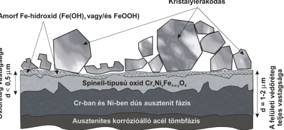 II.2. ábra: A nem dekontaminált gőzfejlesztő hőátadó csövek belső felületének  feltételezett szerkezete 