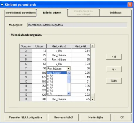 A KinSim/KinIdent receptura ablak Beállítások lapján (4.15. ábra) adhatjuk meg a  szélsőérték-kereső beállításait és a célfüggvény számítás paramétereit